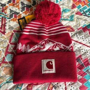 NWT Carhartt Youth Pom Pom Watch Hat - Chili Pepper color
